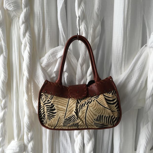 fabric leather layered bag