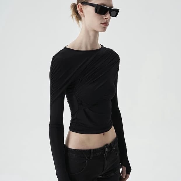 *해외출국으로 판매중단예정* 동령 드레이프 롱슬리브 티셔츠 블랙