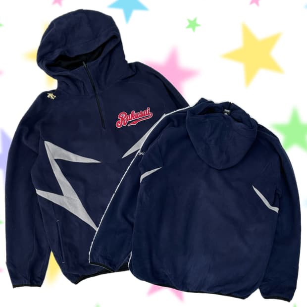 재팬 데상트 네이비 후드 후리스 플리스집업 아우터 아노락 스포티 블록코어