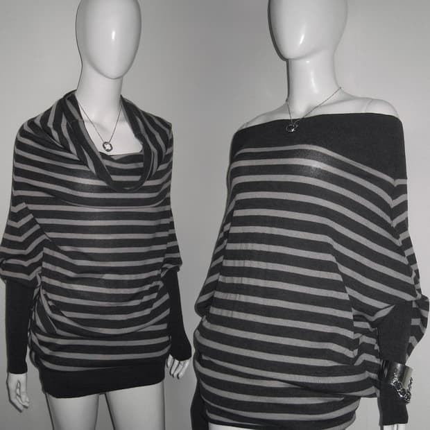 스트라이프 드레이프 오프숄더 원피스