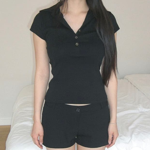 이즈이즈 자체제작 fit collar t-shirt 블랙/반팔 카라티 