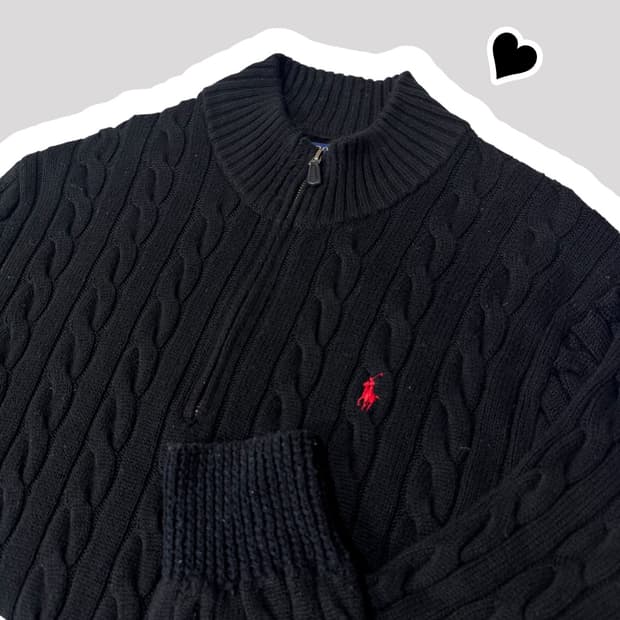 신형 폴로 QR라벨 블랙 꽈배기 반집업니트