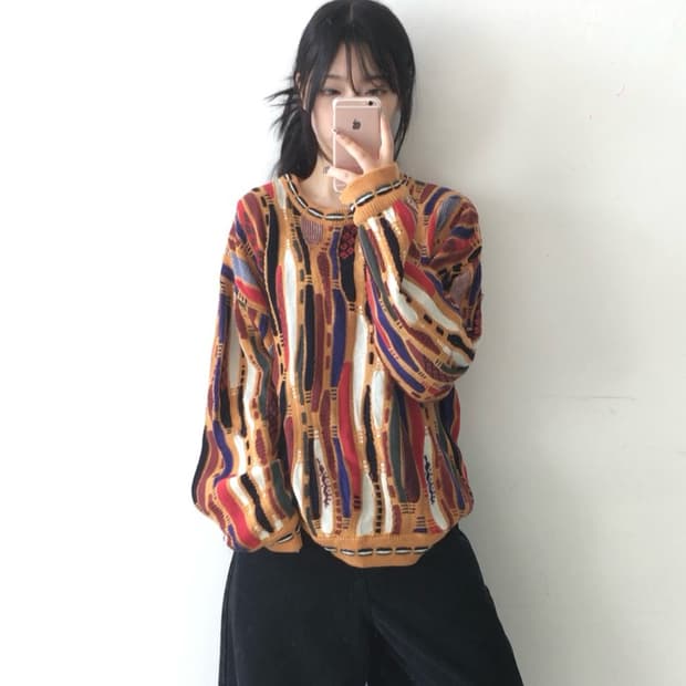 빈티지 배색 케이블 니트