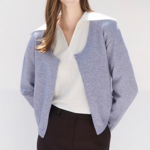 에브모우 스푼넥 가디건 파스텔 스카이 블루