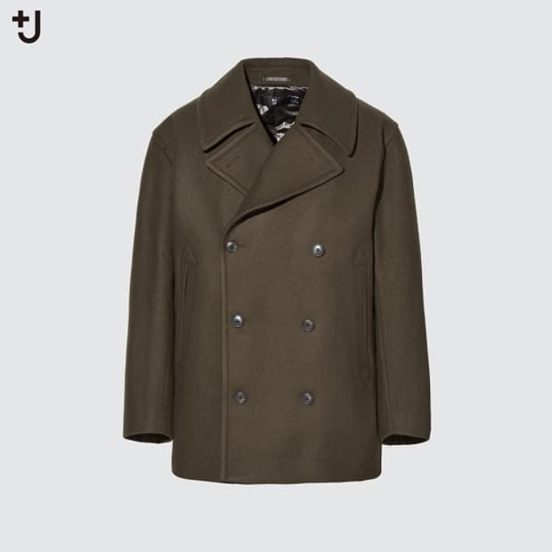 유니클로 +J 질샌더 울 블렌드 오버사이즈 피코트 올리브 XL