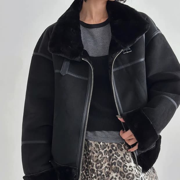 더그린랩 FAUX 퍼 하이넥 무스탕 쟈켓 [밍크/블랙]