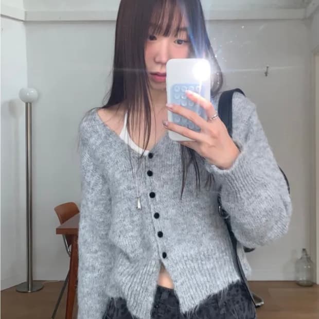 유어제이 소다 울 브이넥 가디건 그레이