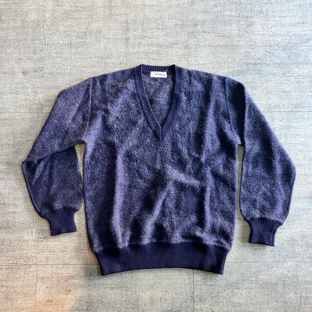 일본빈티지 Blackmik 올드스쿨아메카지 혁오풍 브이넥 부클니트