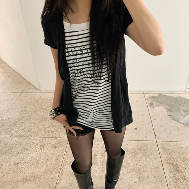Cardigan layered stripe tee
