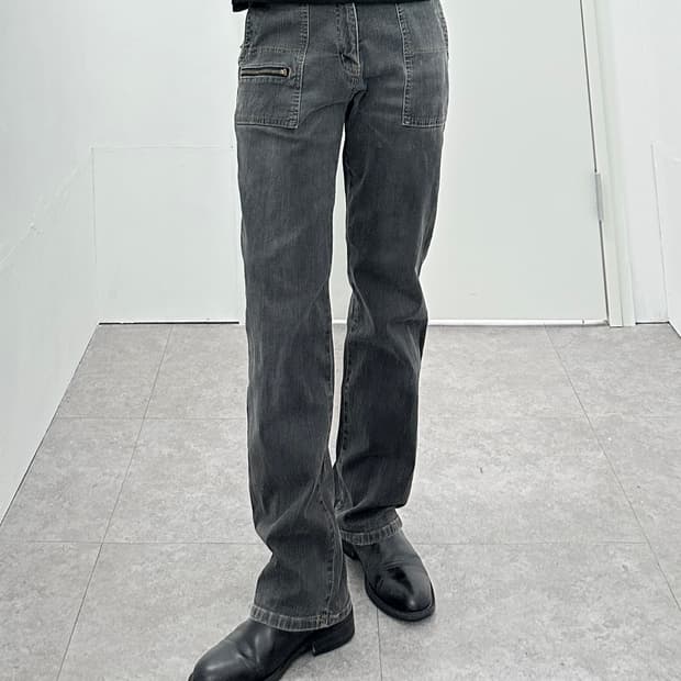 Gray zipper detail denim jeans 