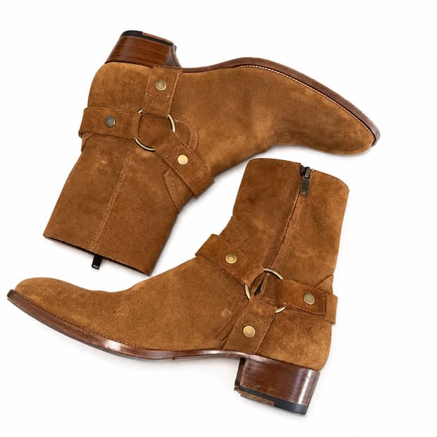 생로랑 모터사이클 하네스 부츠 스웨이드 브라운 41