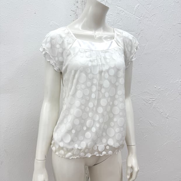 빈티지 GIVORES 화이트 도트 레이스 블라우스