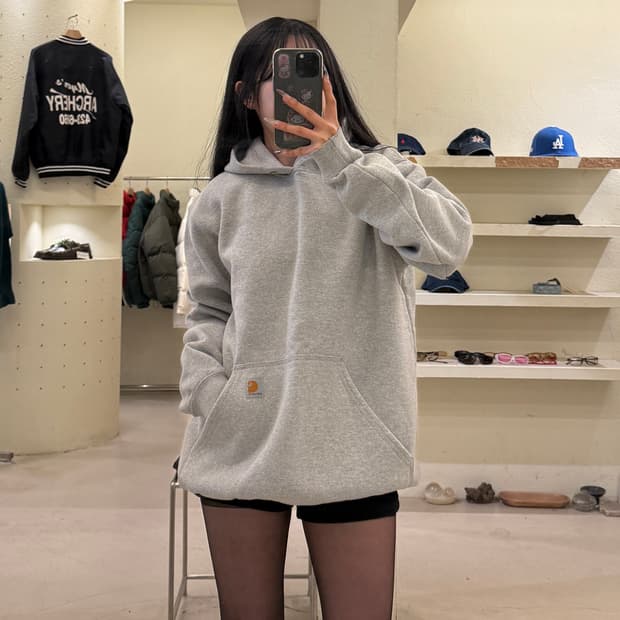 칼하트 로고 패치 후드티 그레이 U977