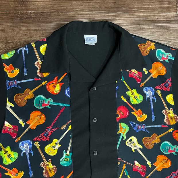90s Tutti Made In USA 일렉트릭 기타 로큰롤 패턴 셔츠