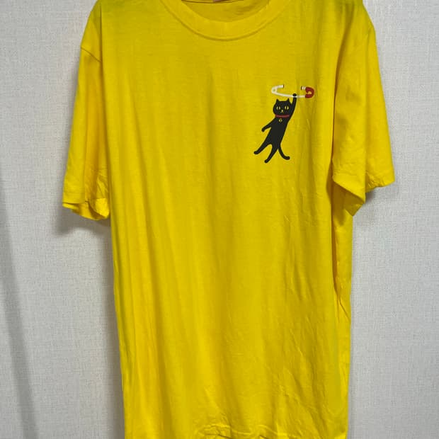 일본 브랜드 노란색 고양이 티셔츠 L