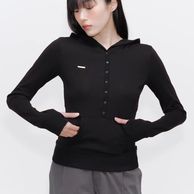 미세키서울 피티드 후디 롱슬리브 블랙