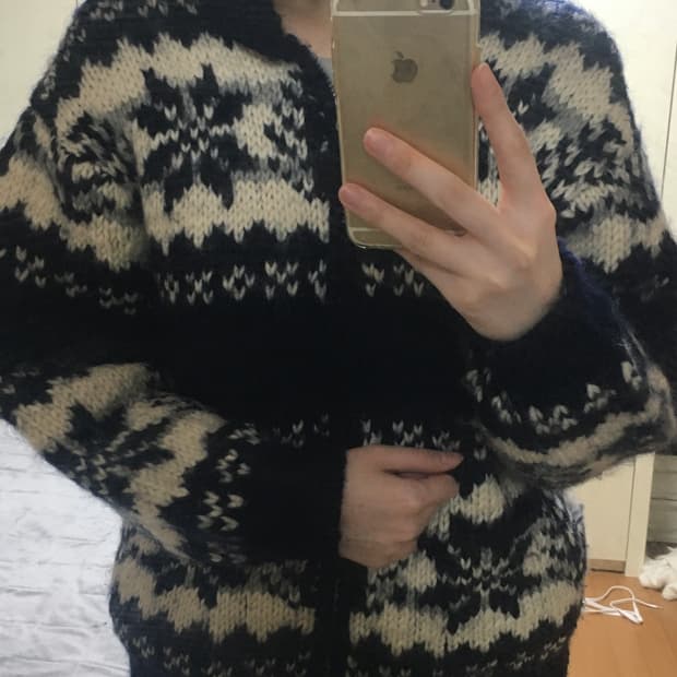 코위찬 니트 집업 가디건 네이비