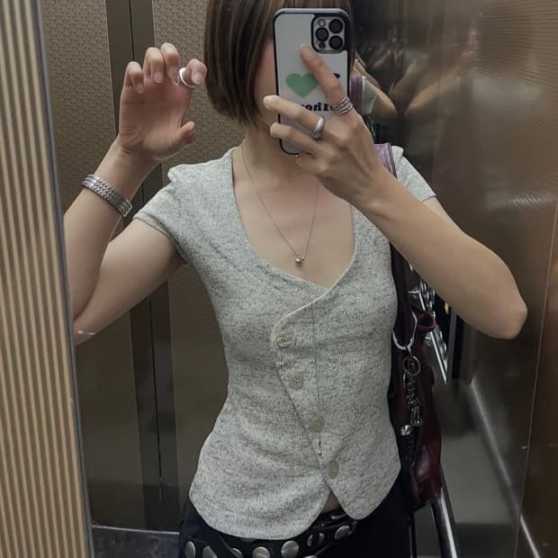 자라 버튼탑 반팔 가디건