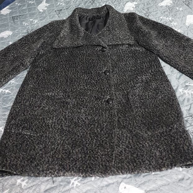 시슬리 트위드 모직 하이넥 미디코트 그레이 (S)