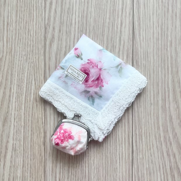 빈티지 핑크 플라워 동전 지갑