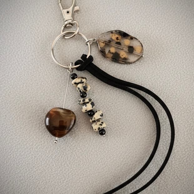Brown Pattern Stone Keyring