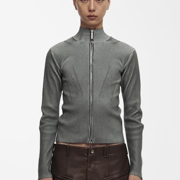 나체 SMUDGE KNIT ZIP-UP (UNISEX) MUD KHAKI