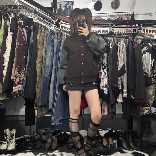 레더 자수 바시티 자켓