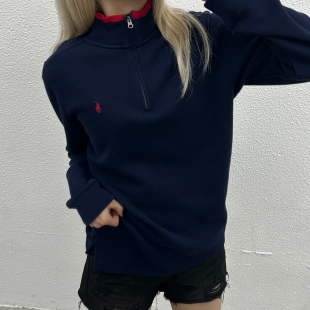 폴로 랄프로렌 레드배색 네이비 반집업 L