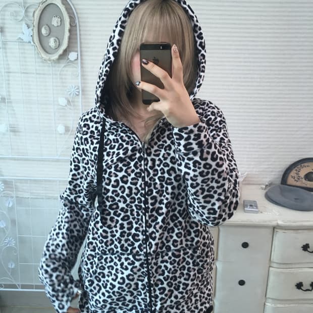 일본빈티지 갸루 펑크 레오파드 후드집업