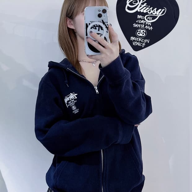 스투시 네이비 월드투어 후드집업