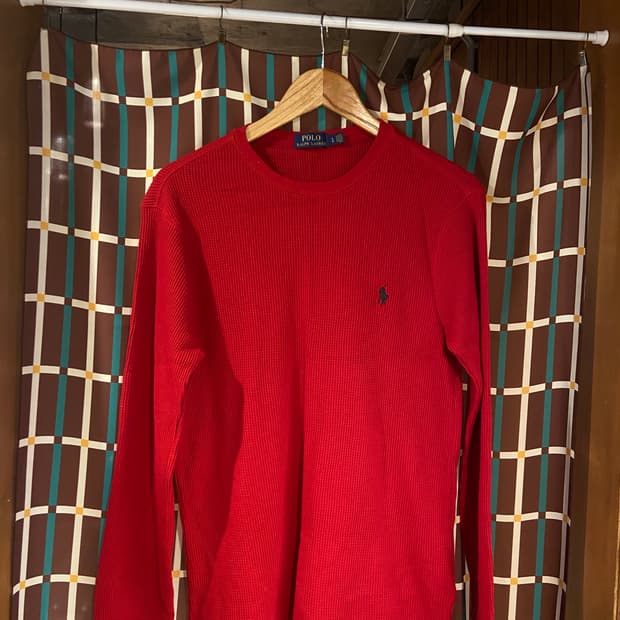 폴로 랄프로렌 와플 긴팔티 레드
