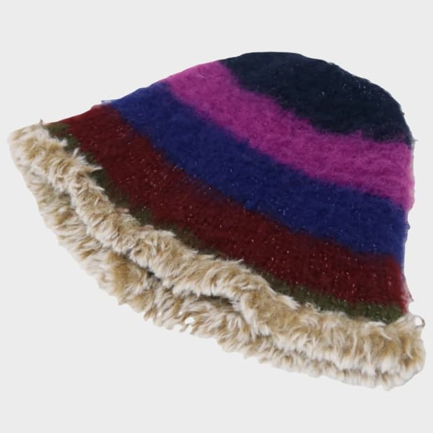 스트라이프 컬러블럭 니트 버킷햇 63355