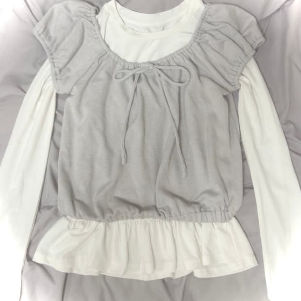 아일릿코어 라벤더 레이어드 벌룬 니트 블라우스 로리타 코케트코어