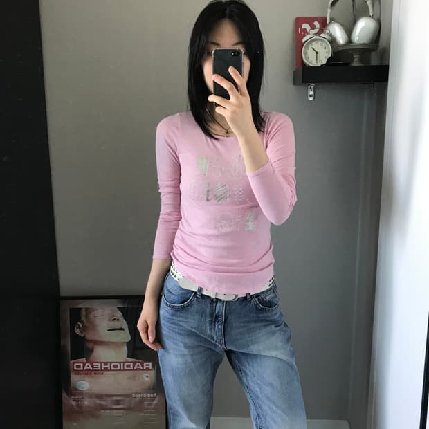 아베크롬비 중앙 프린팅 연핑크 긴팔티