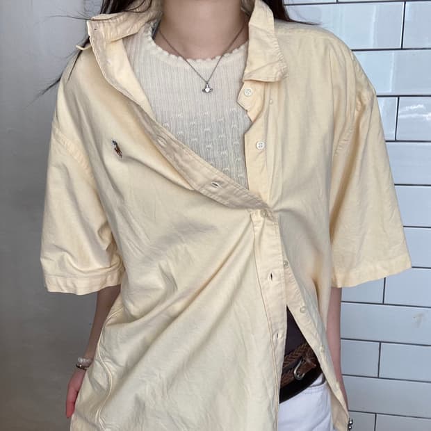 폴로 랄프로렌 클래식 핏 옐로우 반팔 셔츠