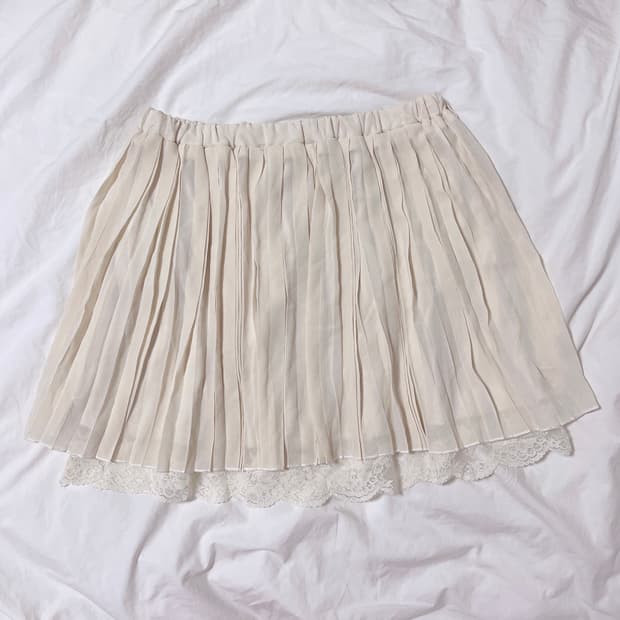 아이보리 레이스 플리츠 스커트 쉬폰 빈티지 로걀 히메갸루 라떼갸루