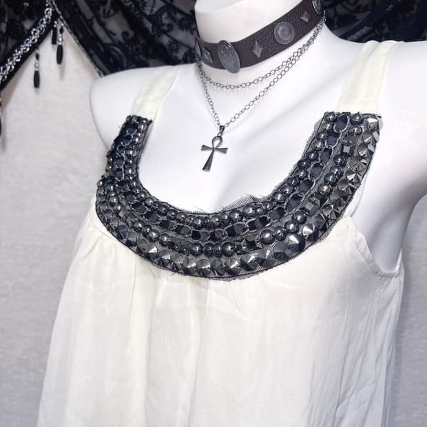 오리엔탈 비즈장식 쉬폰 미니원피스 슬리브리스 나시 로맨틱갸루 로걀 히메