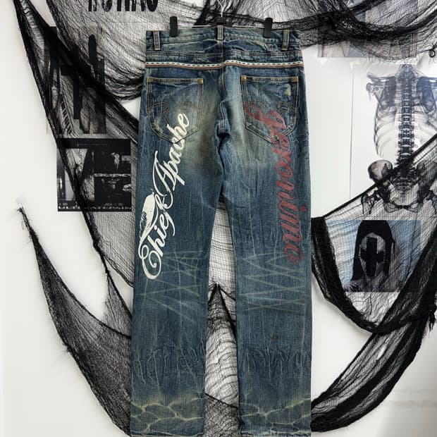 Wing embriodery washing jeans