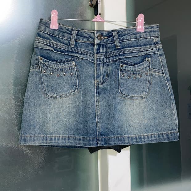 빈티지 구제 y2k 오네갸루 펑크 핀터깔 워싱 데님 미니 청 스커트 치마