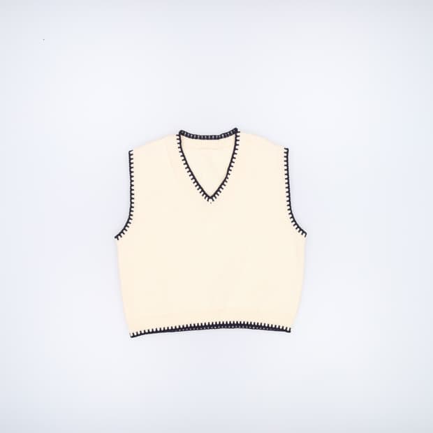 [실측확인] 빈티지 여성 브이넥 스티치 니트 조끼 베스트 0108J