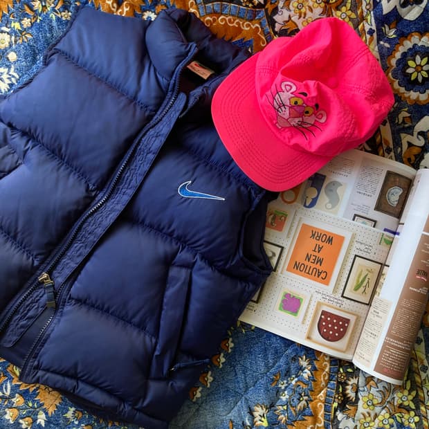 NIKE 올드 빈티지 스위시 로고 나이키 네이비 블루 패딩 베스트 조끼 