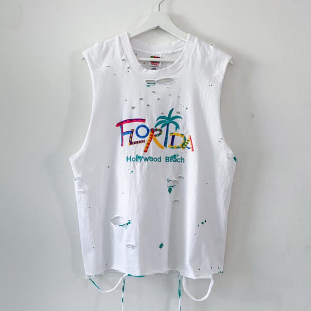 90s 빈티지 FLORIDA 디스트로이드 컷오프 슬리브리스 나시티
