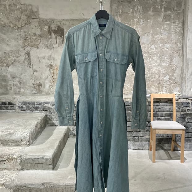 폴로 랄프로렌 연청 웨이스트 밴드 샴브레이 롱 원피스