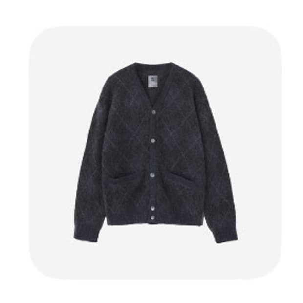 4(XL) 폴리테루 아가일 모헤어 가디건 블루차콜