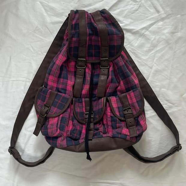빈티지 pink check backpack