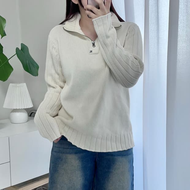 [정품] 폴로 진 컴퍼니 아이보리 RL 니트 반집업 [ M ]