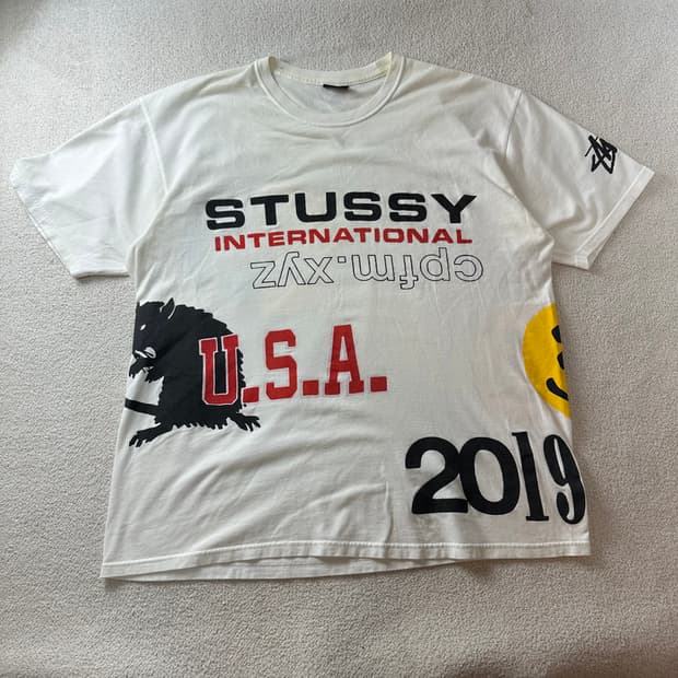 105 스투시 x CPFM USA 2019 한정판 화이트 반팔 티셔츠
