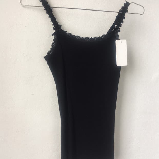 Lace ribbon ribbed sleeveless
