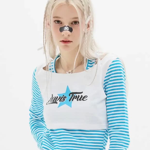 러브이즈트루 DN STRIPE LAYERED TEE(SKY BLUE)