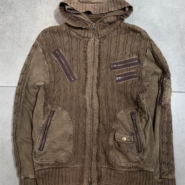 00s 빔즈 그런지 y2k 니트 집업 카고자켓